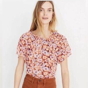 Madewell Smocked Mockneck Off the Shoulder Top in Floral Breeze Size XXS